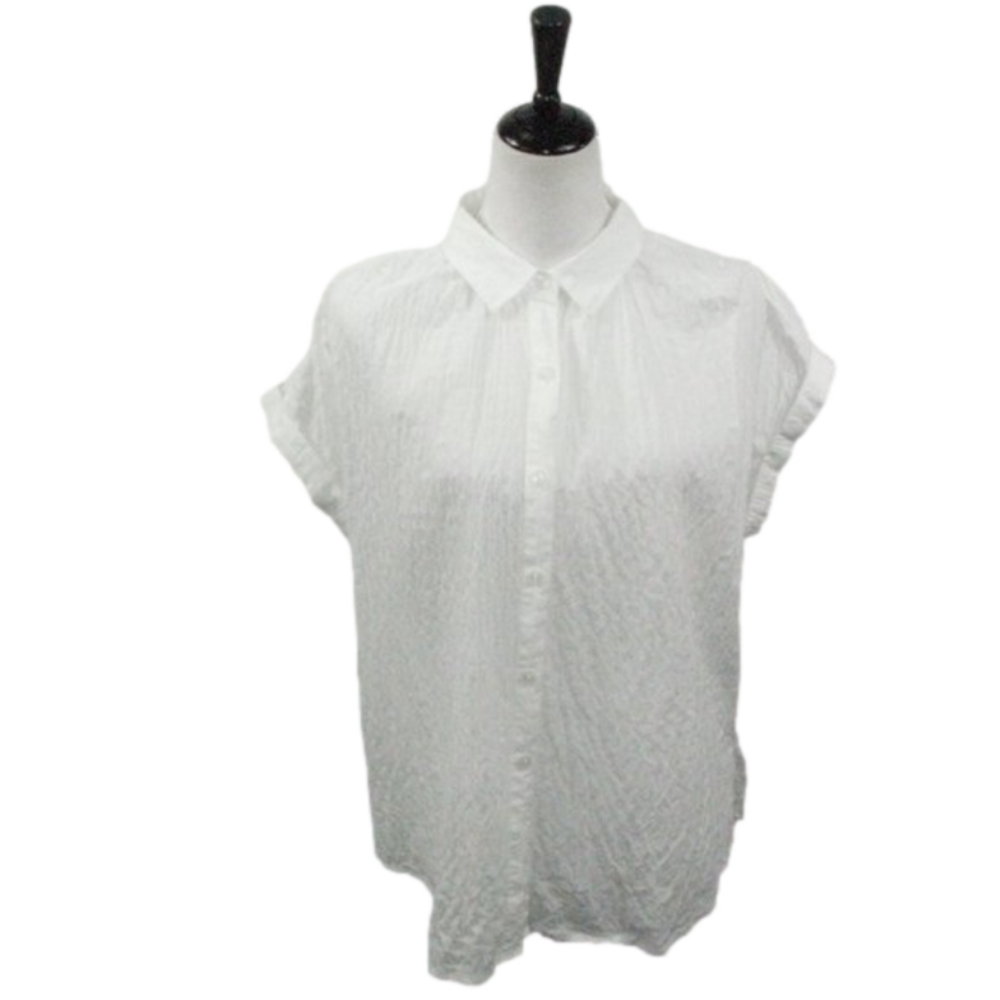 a.n.a White Semi Sheer Short Sleeve Blouse Size PL
